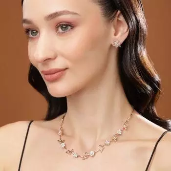 Комплект дизайнерского колье Estele из розового золота с цветком и кристаллами для женщин