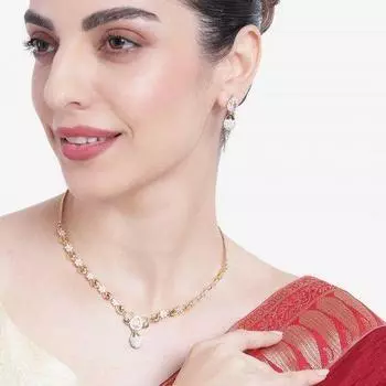 Комплект дизайнерского колье Estele с цветочным цирконием и белыми камнями, позолоченным и родиевым покрытием, для женщин