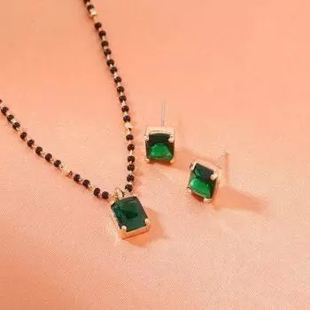 Комплект дизайнерского ожерелья Mangalsutra Estele из розового золота с цирконами и изумрудом для женщин