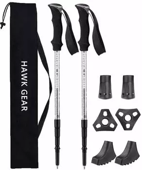 Комплект для альпинизма и треккинга с функцией Металлические палки [HAWK GEAR], палки, легкие, 2, противоударные (Новое серебро)