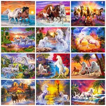 Комплект для алмазной живописи Лошадь Закат Домашний декор Полная квадратная круглая вышивка Мозаика Морской пейзаж Животное Настенное искусство Full Round 20x30CM