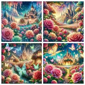 Комплект для алмазной живописи «Роза, бабочка», полная квадратная круглая вышивка, мозаика, замок, пейзаж, домашний декор Full Round 20x20CM