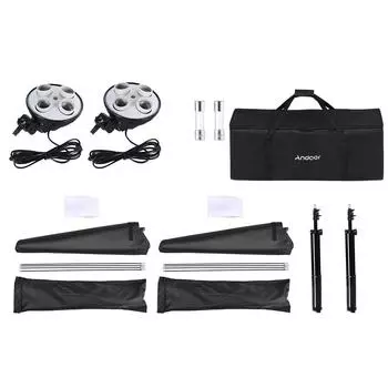 Комплект для фотосъемки Andoer Studio Набор освещения для софтбокса с софтбоксом 50x70 см * 2 + цоколь для лампы 4 в 1 * 2 EU Plug