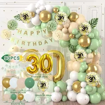 Комплект для гирлянды из воздушных шаров Macaron Green Gold, латексные шары, счастливые 18, 30, 40, 50 лет, день рождения, декор для вечеринки, взрослые, годовщина as picture