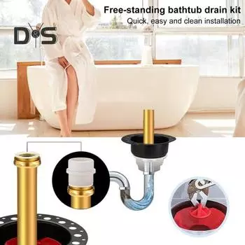 Комплект для грубой трубы для отдельно стоящей ванны с адаптером из ПВХ, латунные концы труб, защелкивающиеся контрольные колпачки, комплект для грубой ванны с шлаком чёрный