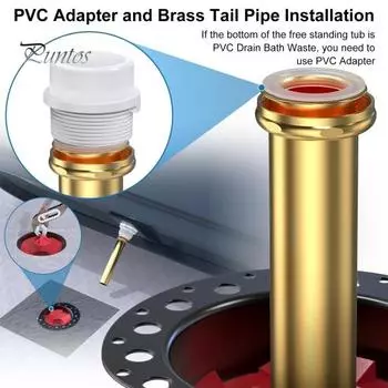 Комплект для грубой трубы для отдельно стоящей ванны с адаптером из ПВХ, латунные концы труб, защелкивающиеся контрольные колпачки, комплект для грубой ванны с шлаком чёрный