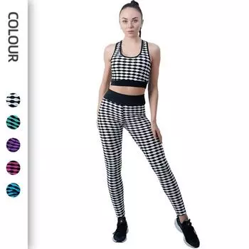 Комплект для йоги из жаккарда Bodyfit и Bodyfit Hip Lift, полосатый бюстгальтер для йоги с высокой талией, леггинсы для фитнеса и тренировок S зелёный