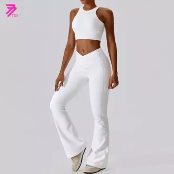 Комплект для йоги с высокой талией и перекрестным дизайном на спине - быстросохнущий, облегающий фитнес-костюм 8333 M