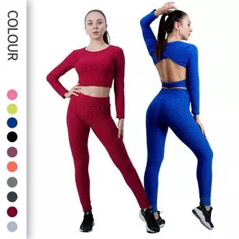 Комплект для йоги Женская одежда для йоги Bubble Yoga Бег Фитнес Одежда с высокой талией Персиковый подъем бедер Одежда для йоги S красный