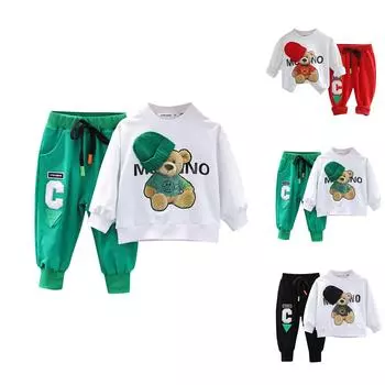 Комплект для мальчиков, младенцев и детей младшего возраста, утолщенная толстовка с капюшоном, комплект с длинными рукавами, комплект из двух предметов 110 чёрный