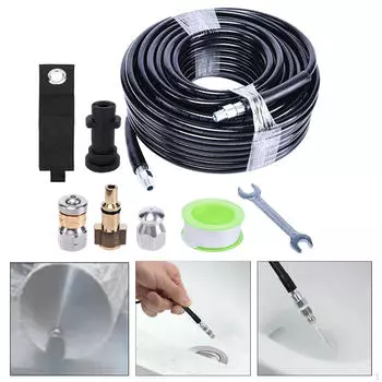 Комплект для мойки канализации под давлением, 49 футов, шланг 1/4 с внутренней резьбой NPT и гаечным ключом, насадка для промывки канализации