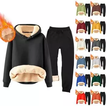 Комплект для мужчин из 2 предметов, повседневный флисовый свитер с длинным рукавом и капюшоном, теплые штаны для зимнего спорта XXL оранжевый