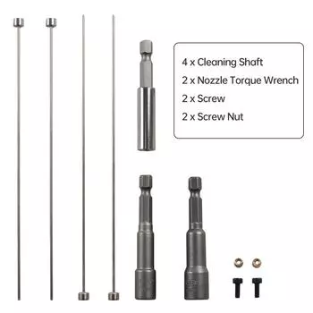 Комплект для очистки сопла 3D-принтера Очиститель нити экструдера с 4 чистящими валами и соплом серебряный