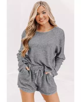 Комплект для отдыха Azura Exchange: серый топ с длинными рукавами и шорты на шнурке M серый