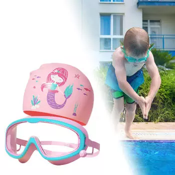 Комплект для плавания с очками и шапочкой для волос любой длины Pink and Blue