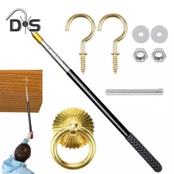 Комплект для подъема лестницы. 64-дюймовая телескопическая система подъема лестницы на чердак. Комплект крюков для подъема лестницы из нержавеющей стали для тросов. 1 Set