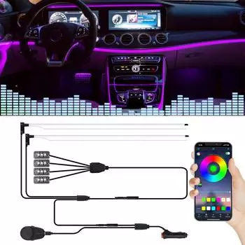 Комплект для подсветки салона автомобиля с приложением 2 в 1 RGB Ambient Footwel с оптоволоконным музыкальным режимом Аксессуары для внутреннего освещения автомобиля