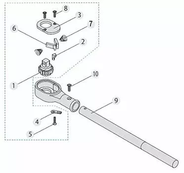 Комплект для ремонта рукоятки с храповым механизмом TONE, угол привода RK-471N 19,0 мм (3/4 )