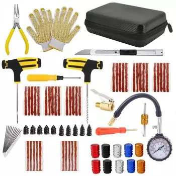 Комплект для ремонта шин для автомобилей и мотоциклов Инструменты для устранения проколов шин Аварийный набор для ремонта проколов шин Размешивание клея Набор инструментов для ремонта