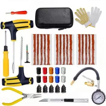 Комплект для ремонта шин для автомобилей и мотоциклов Инструменты для устранения проколов шин Аварийный набор для ремонта проколов шин Размешивание клея Набор инструментов для ремонта