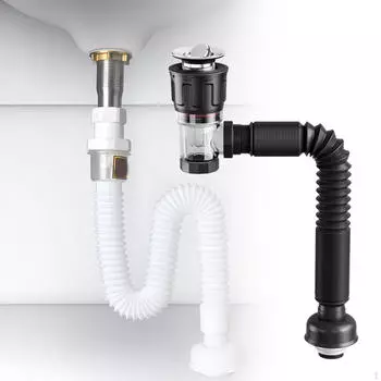 Комплект для слива раковины в ванной, комплект труб и заглушек, простая установка труб, замена чёрный