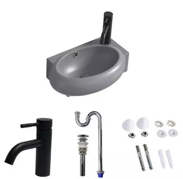 Комплект для слива воды, раковина для мытья рук, серая раковина для мытья рук, настенная раковина для мытья рук, маленькая раковина для мытья рук [в комплекте S]