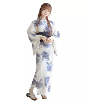 Комплект для сменной одежды юката heiko AB, тонкий цветок вишни, один размер [KYOETSU], комплект, переплетение, неотбеленный, двухкомпонентный, 4 предмета (юката, оби, нижнее белье, гэта),