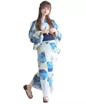 Комплект для сменной одежды юката heiko AB Cool Camellia, один размер [KYOETSU], плетение, неотбеленное, двухкомпонентный, 4 предмета (юката, оби, нижнее белье, гэта),