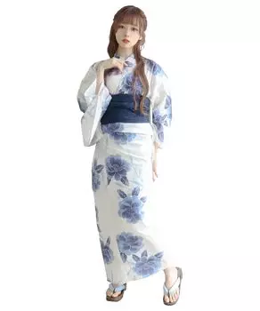 Комплект для сменной одежды юката Heiko F, тонкий цветок вишни, один размер [KYOETSU], комплект, плетение, неотбеленный, 2 предмета (юката, оби), Женский (8. Тихо, цветет, все)