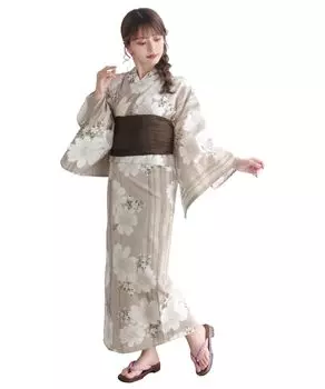 Комплект для смены юката heiko AB размер подходит [KYOETSU], комплект, переплетение, неотбеленный, двухкомпонентный, 4 предмета (юката, оби, нижнее белье, гэта), Женский (один все,