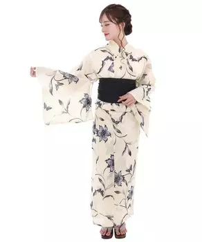 Комплект для смены юката heiko AB, размер подходит для Kuroageha fantasy [KYOETSU], комплект, плетение, неотбеленный, двухкомпонентный, 4 предмета (юката, оби, нижнее белье, гэта),