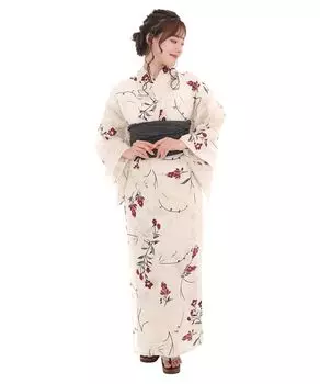 Комплект для смены юката heiko E Kudzu и красный [KYOETSU], плетение, неотбеленный, 6 предметов (юката, оби, нижнее белье, гэта, пояс) Женский (7. колокольчик)