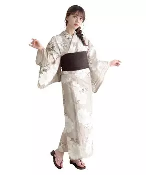 Комплект для смены юката Heiko F One Size Fits [KYOETSU], плетение, неотбеленный, 2 предмета (юката, оби), Женский (14. Сумеречный мираж, Мост)