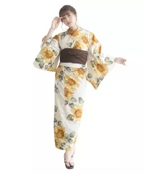 Комплект для смены юката heiko H один размер подходит [KYOETSU], комплект, плетение, неотбеленный, 2 предмета (юката, оби), Женский (3. Всем солнечного света)