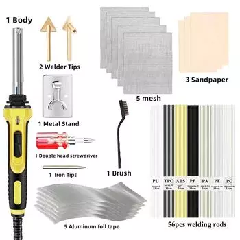 Комплект для сварки пластика мощностью 100 Вт, сварочный аппарат и паяльник 2-в-1, 3-скоростной контроль температуры US Plug жёлтый