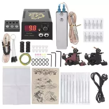 Комплект для тату-машинки Катушки для тату-машинки Источник питания для тату-машинки Иглы для тату-машинки Полный набор инструментов для тату-машинки EU EU Plug