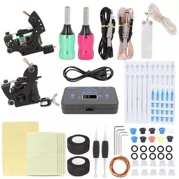 Комплект для тату-машинки Shader Liner Tattoo Coil Machine Tattoo Power Supply Complete Tattoo Tools US Plug