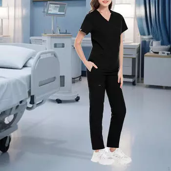 Комплект для ухода за больными, рабочие костюмы, профессиональная мягкая одежда, топ и брюки для медсестры для СПА-процедур для домашних животных Black M