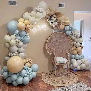 Комплект для украшения арки из воздушных шаров Dusty Blue Cream White Sand Beige Baby Shower для вечеринки в честь первого дня рождения мальчика as photo