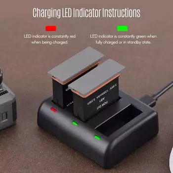 Комплект для зарядки, трехканальное зарядное устройство с 2 литий-ионными аккумуляторами емкостью 1300 мАч, зарядка через USB чёрный