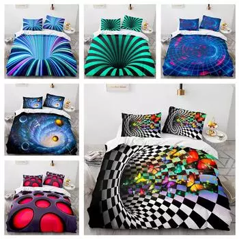 Комплект домашнего постельного белья Queen King, полноразмерная односпальная кровать, цветной полый пододеяльник с принтом и наволочка, домашнее постельное белье, удобный пододеяльник UK Single 135x200cm