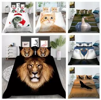 Комплект домашнего постельного белья Queen King, полноразмерная двуспальная кровать с животным принтом, черный фон, пододеяльник и наволочка, мягкое пододеяльник UK Single 135x200cm