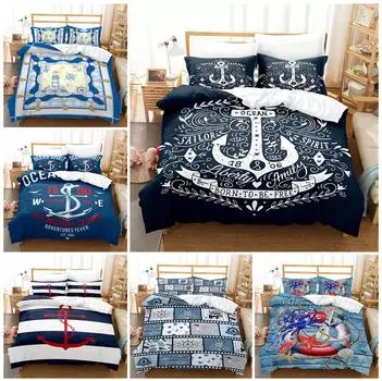 Комплект домашнего постельного белья с цифровой печатью на 3D-принтере с рисунком якоря, пододеяльник, наволочка, комплект постельного белья с полноразмерным украшением дома в Австралии, ЕС и США Baby 100x135cm