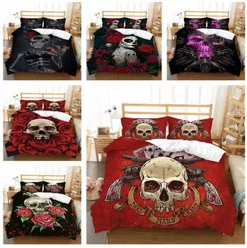 Комплект домашнего постельного белья с тематическим принтом в виде черепа, пододеяльник, наволочка, комплект домашнего постельного белья, AU/EU/US, полноразмерная односпальная/двуспальная кровать, домашний интерьер Baby 100x135cm