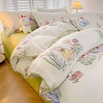 Комплект домашнего постельного белья с цветочным принтом, простой свежий, удобный комплект пододеяльников с простынями, пододеяльниками, наволочками, постельное белье 1.5m Duvet Cover
