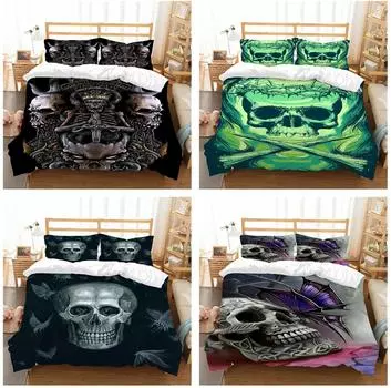 Комплект домашнего постельного белья с тематическим принтом в виде черепа, пододеяльник, наволочка, домашний комплект постельного белья, AU/EU/US, полноразмерная односпальная/двуспальная кровать, украшение для дома Baby 100x135cm