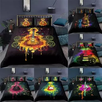 Комплект домашнего постельного белья с принтом на тему скрипки, постельное белье, одеяло и наволочка для спальни, односпальная/двуспальная кровать, полноразмерное украшение для дома Baby 100x135cm