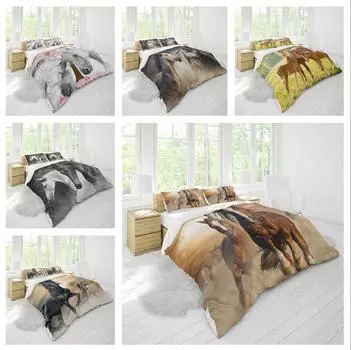 Комплект домашнего постельного белья с 3D узором лошади Queen King, полноразмерная двуспальная кровать с животным принтом, пододеяльник и наволочка, постельное белье, удобный пододеяльник UK Single 135x200cm