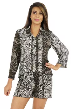 Комплект домашней одежды с принтом Phagun для женщин, ночное белье из 2 предметов, хлопковый топ и L чёрный