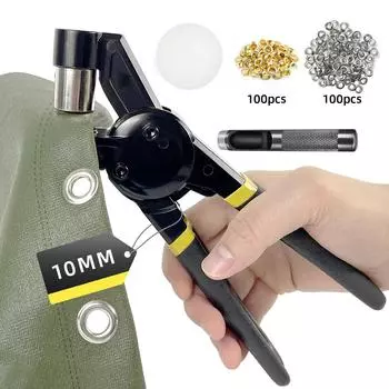 Комплект дырокола для петель с сумкой и 200 шт. люверсов диаметром 10 мм, полный комплект петель и втулок для ремонта и установки брезента своими руками чёрный